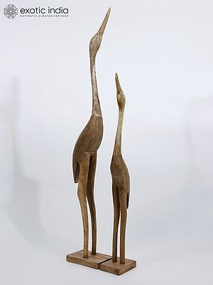 49" Large Pair of Crane Birds Figurine in Wood | Home Decor
