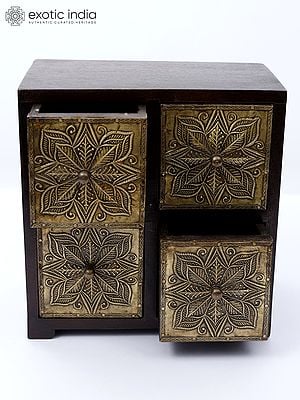 9" Small Chest of Drawers | Wood and Brass