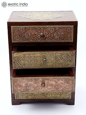 11"  Chest of 4 Drawers | Wood, Brass and Copper