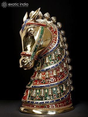 21" Fine Quality Horse Head | Brass Statue with Stone Work