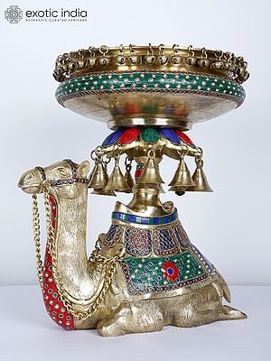 15" Camel Design Urli with Bells | Brass with Inlay Work