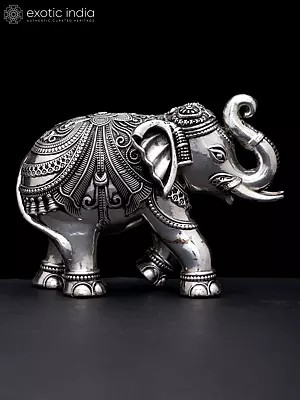 Small Superfine Royal Elephant Statue in Brass with Silver Plating