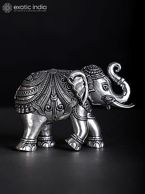 3" Small Superfine Royal Elephant Statue in Brass with Silver Plating