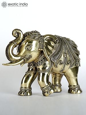 9" Superfine Brass Elephant with Upraised Trunk