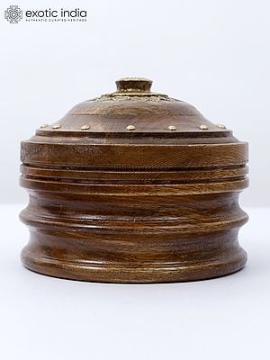 6" Round Kitchen Box in Wood with Brass Work