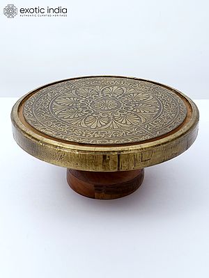 11" Designer Wooden Cake Stand with Brass Work
