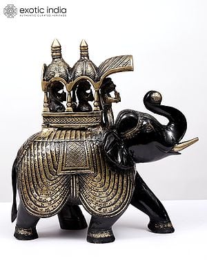 12" Ambari Elephant with Upraised Trunk | Brass Statue