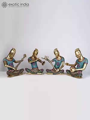 18" Set of Four Musicians | Brass Statues with Inaly Work