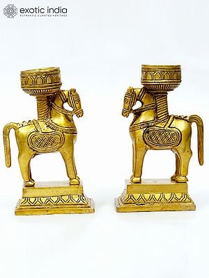 5" Small Brass Pair of Designer Horse Candle Holders
