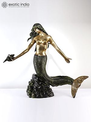 37" Large Beautiful Mermaid | Brass Statue