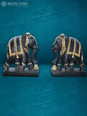 30” Pair Of Elephants In Sand Stone | Handmade Statue