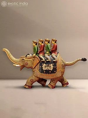 32” Polo Elephant In Wood | Handmade | Wodden Elephant Statue