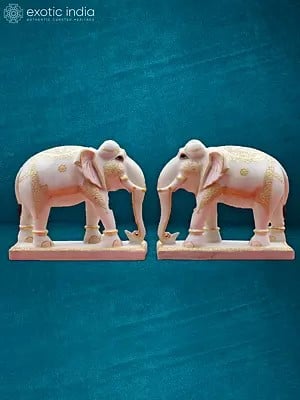 15” Pair Of White Elephants | Handmade Statue | White Makrana Marble