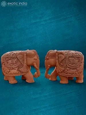 6” Pair Of Elephants In Wood | Handmade | Wooden Elephant Statue