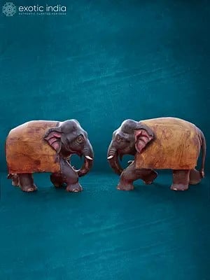 5” Pair Of Elephant In Wood | Handmade | Wooden Elephant Statue