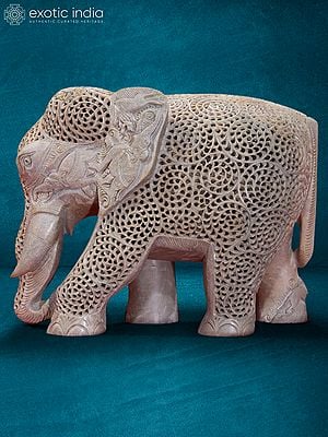 11” Elephant Jali In Stone | Handmade Stone Statue