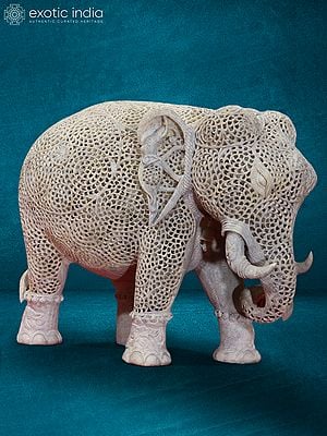 12” Elephant Jali In Stone | Handmade | Stone Statue