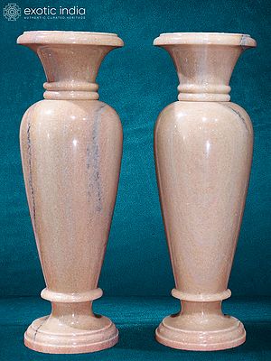 27” Pair Of Pink Marble Flower Vase | Handmade | Home Décor