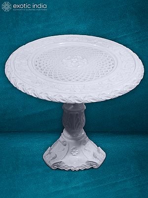 28” Jali Top With Stand In Super White Makrana Marble | Home Décor | Handmade Table