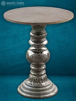 27” Stand In Wooden & Silver Metal | Home Décor | Designer Round Table