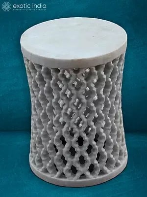 16” Jali Stand In Rajnagar White Marble | Handmade Designer Table | Home Décor