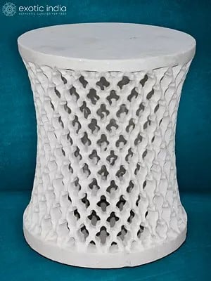 18” Jali Stand In White Marble | Handmade Designer Stand | Home Décor
