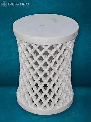 16” Jali Stand In White Marble | Handmade Designer Stand | Home Décor