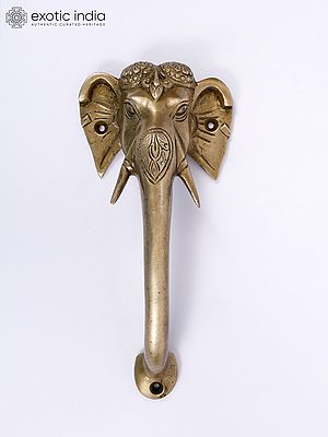8" Elephant Design Brass Door Handle