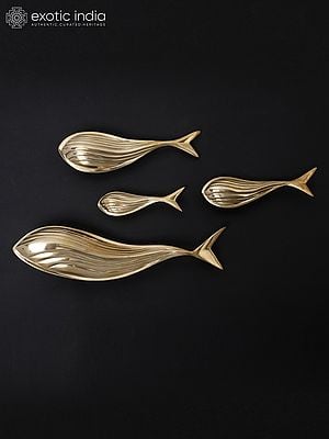 13" Fish Family Set of Four Brass Statues | Wall Decor