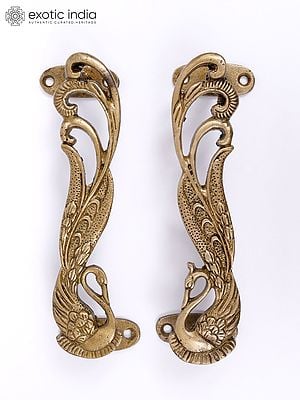 7" Pair of Swans Brass Door Handles