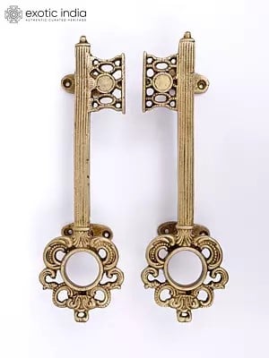 10" Key Design Brass Door Handles in Pair