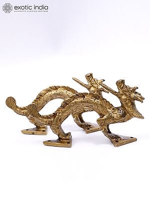 5" Pair of Dragons Brass Door Handles