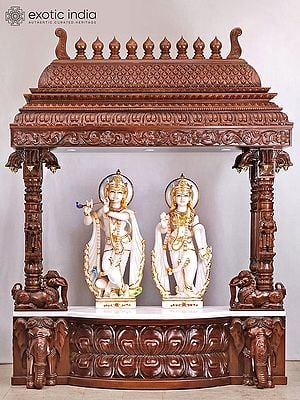 92" Super Large Size Wood Carved Designer Puja Temple | Made In India | Shipped by Sea Overseas