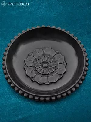 15" Flower Bowl In Rajsthan Black Marble | Handmade Decorative Bowl | Designer Bowl