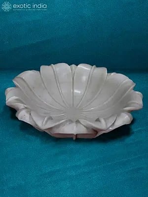 12” Rajasthan White Marble Bowl | Decorative Bowl | Flower Design Bowl For Kitchen