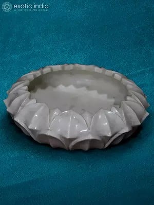 12” Modern Flower Bowl In Rajasthan White Marble | Handmade | Kitchen Bowl