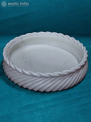 12” Modern Round Bowl In Rajasthan White Marble | Handmade | Marble Designer Bowl