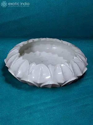 15” Modern Rajasthan White Marble Bowl | Handmade | Flower Design Kitchen Bowl