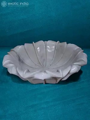 15” Flower Bowl Rajasthan White Marble | Flower Design | Handmade Kitchen Bowl