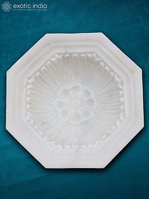 12” Rajasthan White Marble Flower Bowl | Designer Kitchen Bowl