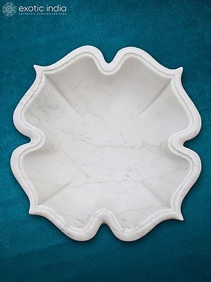 12” Flower Bowl In Rajasthan White Marble  | Handmade | Designer Kitchen Bowl