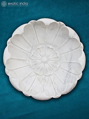 12” Modern Bowl In Rajasthan White Marble | Handmade | Decorative Bowl