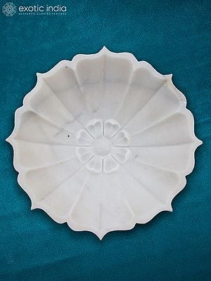 12” Rajasthan White Marble Bowl | Handmade | Flower Design Bowl