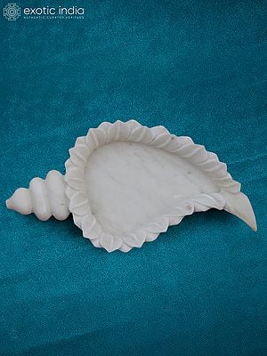 15” Conch Shape Bowl In Rajasthan White Marble | Handmade Kitchen Bowl