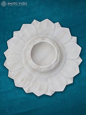 15” Rajasthan White Marble Flower Shape Bowl | Decorative Bowl | Kitchen Bowl