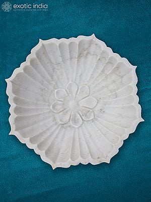 15” Rajasthan White Marble Bowl | Handmade | Decorative Bowl