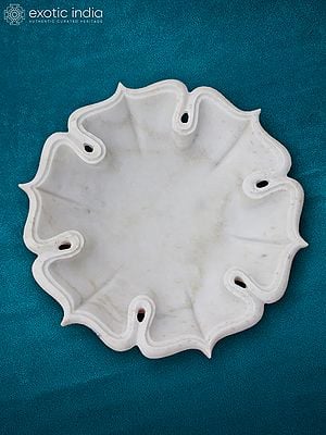 15” Rajasthan White Marble Flower Bowl | Designer Bowl For Kitchen