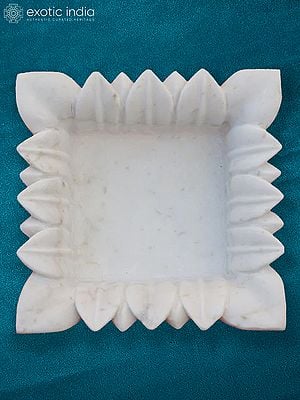 6” Square Shape  Bowl In Rajasthan White Marble  | Flower Design | Kitchen Bowl