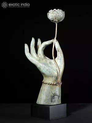17" Lord Buddha's Hand Holding Lotus | With Tea Light Holder | Table Decor