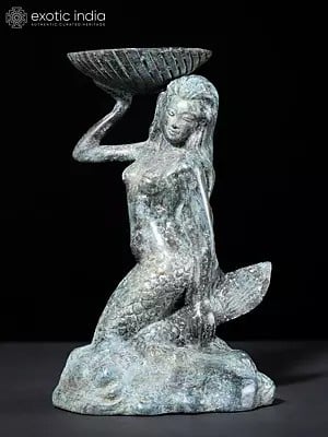 8" Mermaid with Tealight Holder | Brass Statue from Bali